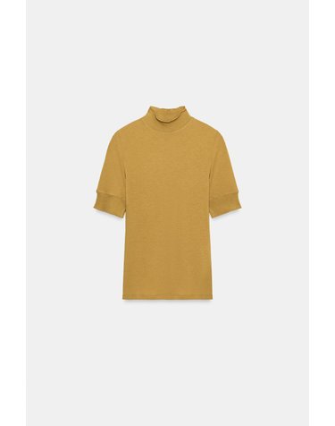 자라 슬림핏 하이넥 반팔 탑 1165/775/305 MUSTARD