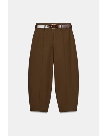 자라 벌룬 벨트 코튼 팬츠 4387/174/700 BROWN