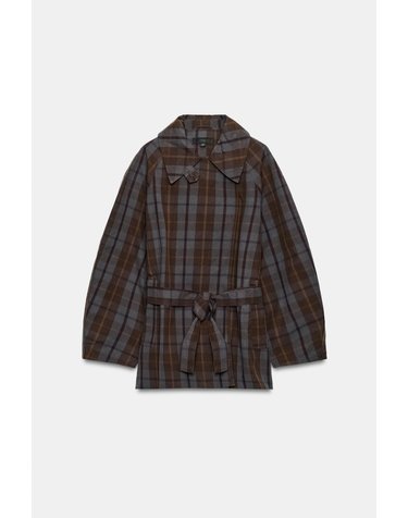 자라 체크 벨트 트렌치 코트 8073/247/049 BROWN-BLUE