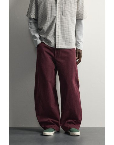 자라 벌룬핏 커브드 워싱 코튼 팬츠 0108/327/681 BURGUNDY