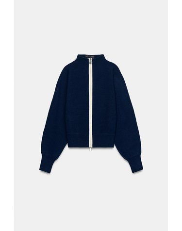 자라 하이넥 집업 니트 가디건 2142/171/043 NAVY / WHITE