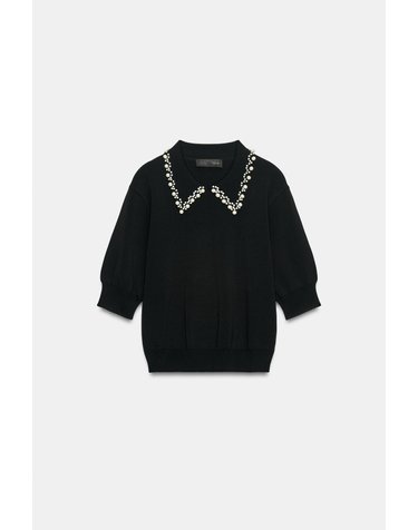 자라 펄 장식 반팔 니트 폴로셔츠 2142/199/800 BLACK