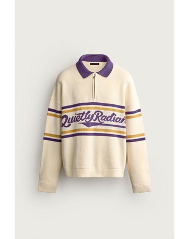 자라 자카드 니트 지퍼넥 폴로 셔츠 4938/327/251 OYSTER-WHITE