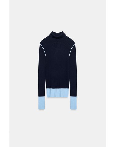 자라 하이넥 컬러블록 니트 스웨터 3921/102/401 NAVY BLUE