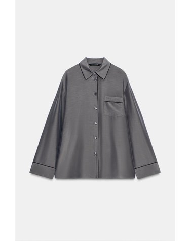 자라 실크 혼방 배색 긴팔 셔츠 5344/288/807 ANTHRACITE GREY