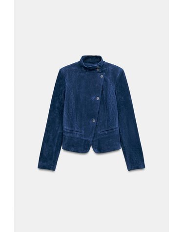 자라 스웨이드 레더 하이넥 크롭 자켓 4341/738/405 INDIGO