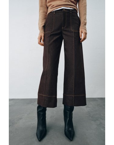 자라 와이드 크롭 큐롯 팬츠 2340/576/700 BROWN