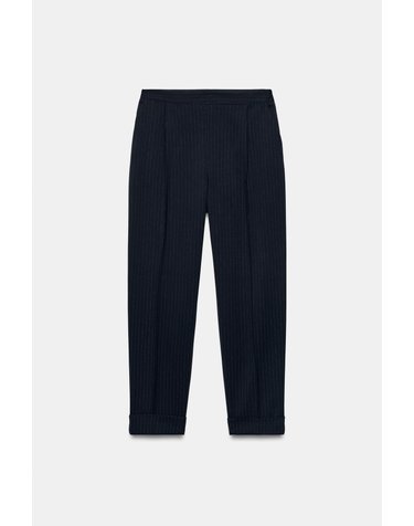 자라 핀스트라이프 플리츠 크롭 팬츠 7977/661/401 NAVY BLUE