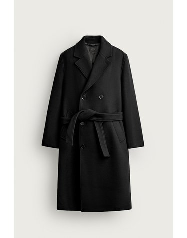 자라 울 혼방 벨트 더블 롱 코트 2949/756/800 BLACK