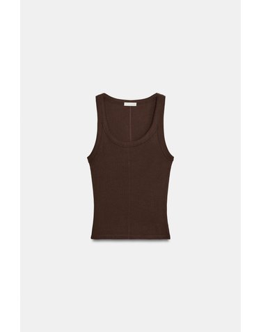 자라 골지 라운드넥 민소매 탑 3253/301/700 BROWN