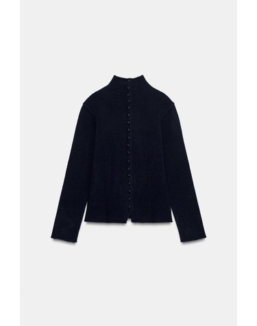 자라 울 100% 하이넥 버튼 가디건 2893/134/401 NAVY BLUE