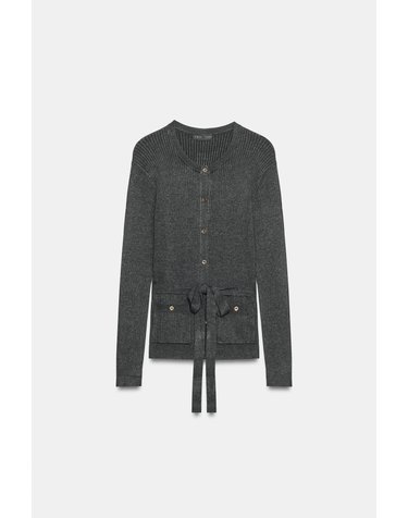 자라 골지 니트 벨트 라운드넥 가디건 8851/101/922 DARK GREY