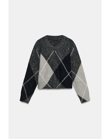 자라 브러시드 아가일 V넥 스웨터 5755/112/055 GREY / BLUE