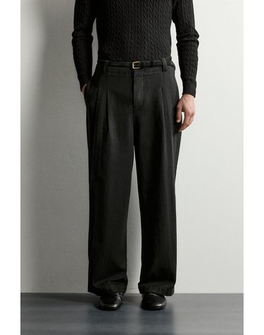 자라 릴렉스핏 더블 플리츠 팬츠 8281/254/800 BLACK