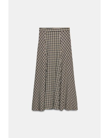 자라 체크 A라인 미디 스커트 7960/675/093 BLACK / ECRU