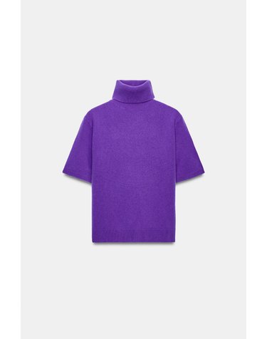 자라 울 100% 하이넥 반팔 니트 스웨터 2893/131/603 PURPLE