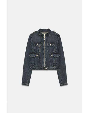자라 슬림핏 포켓 크롭 데님 자켓 1300/271/401 NAVY BLUE