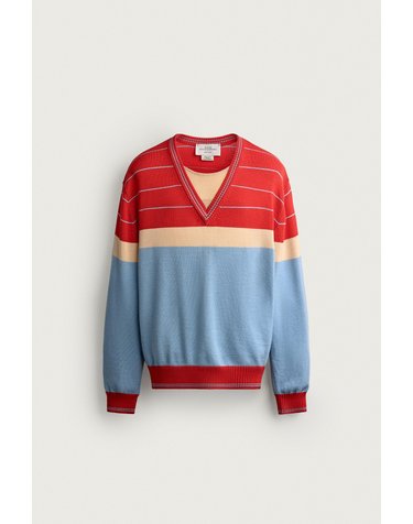 자라 자카드 울 브이넥 니트 스웨터 5755/911/691 MID-RED