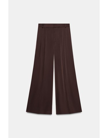 자라 새틴 플리츠 와이드 팬츠 4391/535/681 BURGUNDY