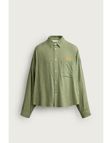 자라 박시핏 체크 패치 포켓 긴팔 셔츠 3798/310/098 GREEN / ECRU