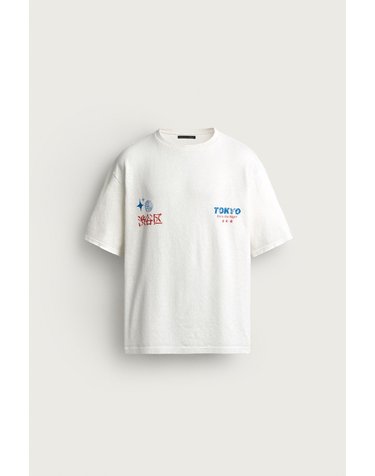 자라 그래픽 프린트 반팔 니트 티셔츠 4805/391/251 OYSTER-WHITE