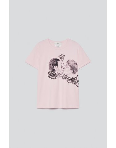 자라 키스 프린트 라운드넥 반팔 티셔츠 6085/005/252 WHITE / PINK