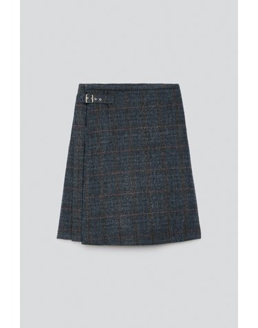 자라 헤링본 울 혼방 킬트 스커트 3692/904/055 GREY / BLUE