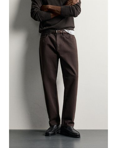 자라 스트레이트 워시드 코튼 팬츠 8574/431/700 BROWN