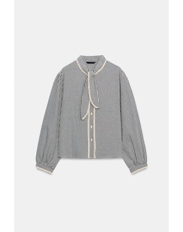 자라 체크 레이스 리본넥 블라우스 3564/173/066 ECRU / NAVY