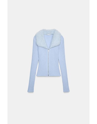 자라 퍼 칼라 집업 골지 니트 탑 5063/829/406 LIGHT BLUE