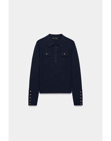 자라 폴로 칼라 플라켓 니트 스웨터 6873/103/401 NAVY BLUE