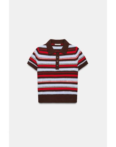 자라 스트라이프 반팔 폴로 니트 탑 5063/827/049 BROWN-BLUE