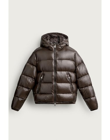 자라 테크니컬 글로시 후드 패딩 자켓 3411/001/700 BROWN
