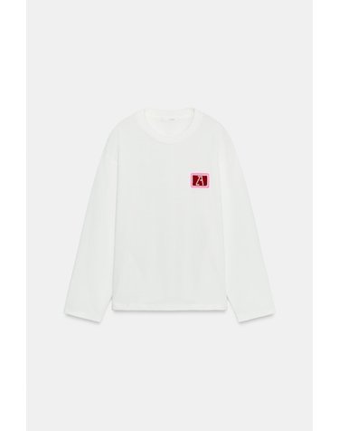 자라 자수 패치 라운드넥 긴팔 티셔츠 5644/147/251 OYSTER-WHITE