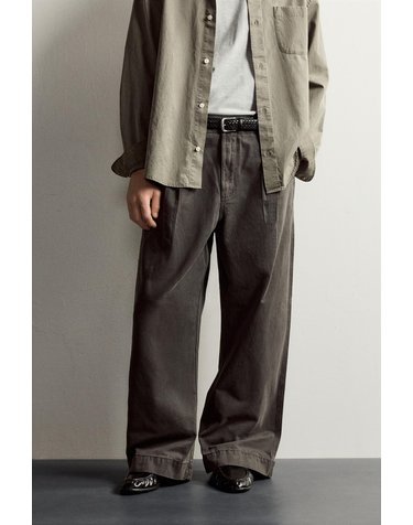 자라 와이드 플리츠 치노 팬츠 4365/333/700 BROWN