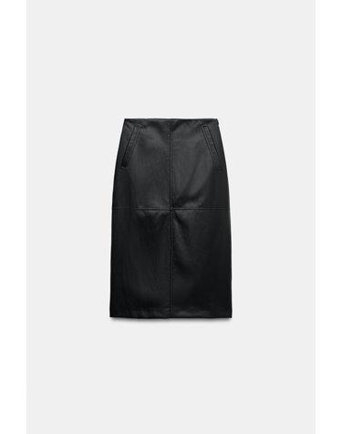 자라 인조 가죽 포켓 미디 스커트 4387/250/800 BLACK