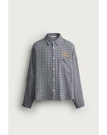 자라 박시핏 체크 자수 긴팔 셔츠 3798/310/073 BLUE / NAVY