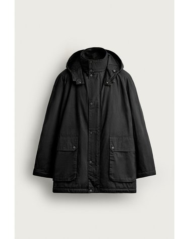 자라 왁스 이펙트 후드 패딩 자켓 8281/003/800 BLACK