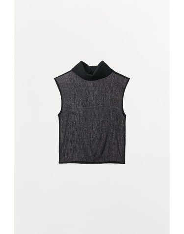 자라 시스루 하이넥 민소매 탑 5584/818/800 BLACK