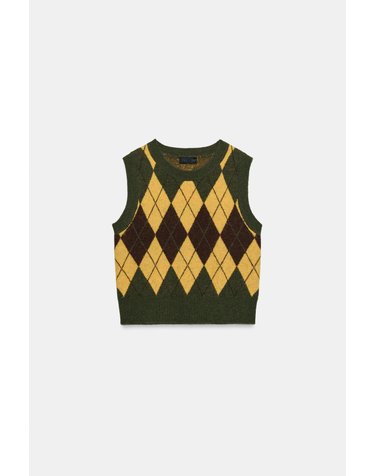자라 소프트 아가일 크롭 니트 베스트 2142/109/330 MULTICOLOURED