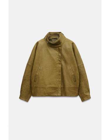 자라 하이넥 오버핏 레더 자켓 4332/240/515 OLIVE GREEN