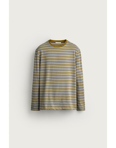 자라 스트라이프 자카드 긴팔 티셔츠 1887/400/911 OLIVE GREEN