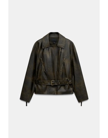 자라 레더 이펙트 벨트 라이더 자켓 5854/233/507 DARK KHAKI