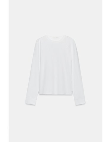 자라 러스틱 코튼 라운드넥 긴팔 티셔츠 4424/807/250 WHITE