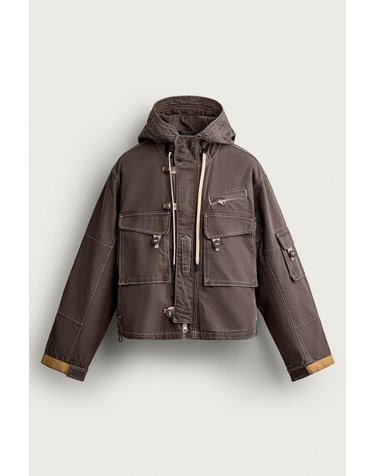 자라 유틸리티 포켓 후드 코튼 자켓 6987/358/737 BROWN / TAUPE