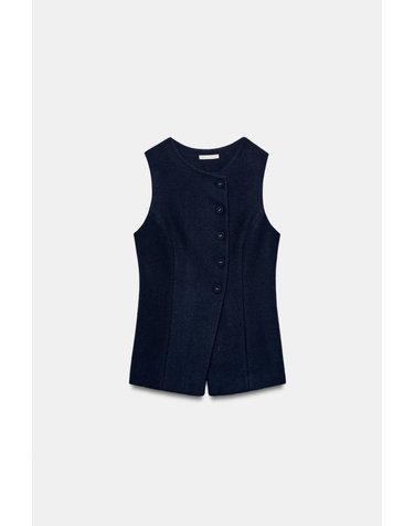 자라 울 이펙트 라운드넥 베스트 3454/623/401 NAVY BLUE