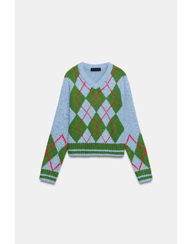 자라 아가일 브이넥 크롭 니트 스웨터 3653/106/330 MULTICOLOURED