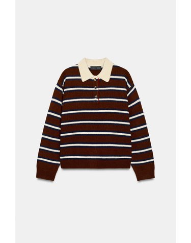 자라 스트라이프 울 100% 폴로셔츠 2893/143/087 BROWN / ECRU