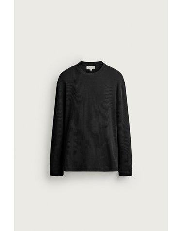 자라 와플 텍스처 라운드넥 긴팔 티셔츠 4161/307/800 BLACK