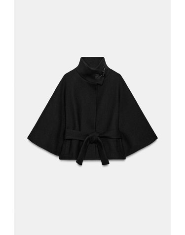 자라 울 블렌드 벨트 케이프 코트 2870/319/800 BLACK